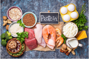 High-protein foods supporting weight loss and muscle health, highlighting protein intake for metabolism and satiety at Flow Wellness