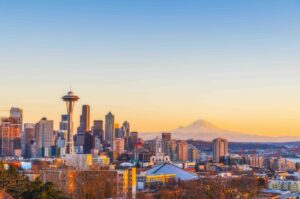beautiful Seattle city skyline on the sunset,Washington,usa.