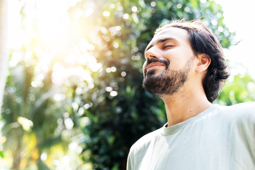 Man relaxing outside